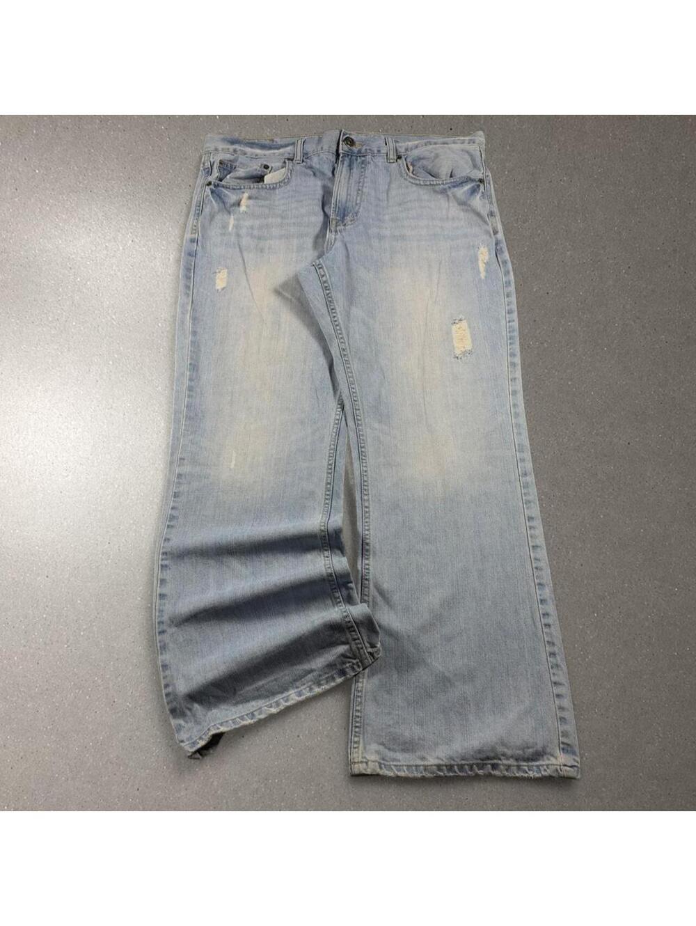 Y2K Skater Distressed Mossimo Light Wash Baggy Bootcut Jeans - Fits 37x30! - Picture 1 of 6